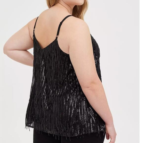 Torrid 4 (4X) Sexy Sophie Black Sequin Fringe Swing Party V-Neck Cami Tank Top - Picture 3 of 3